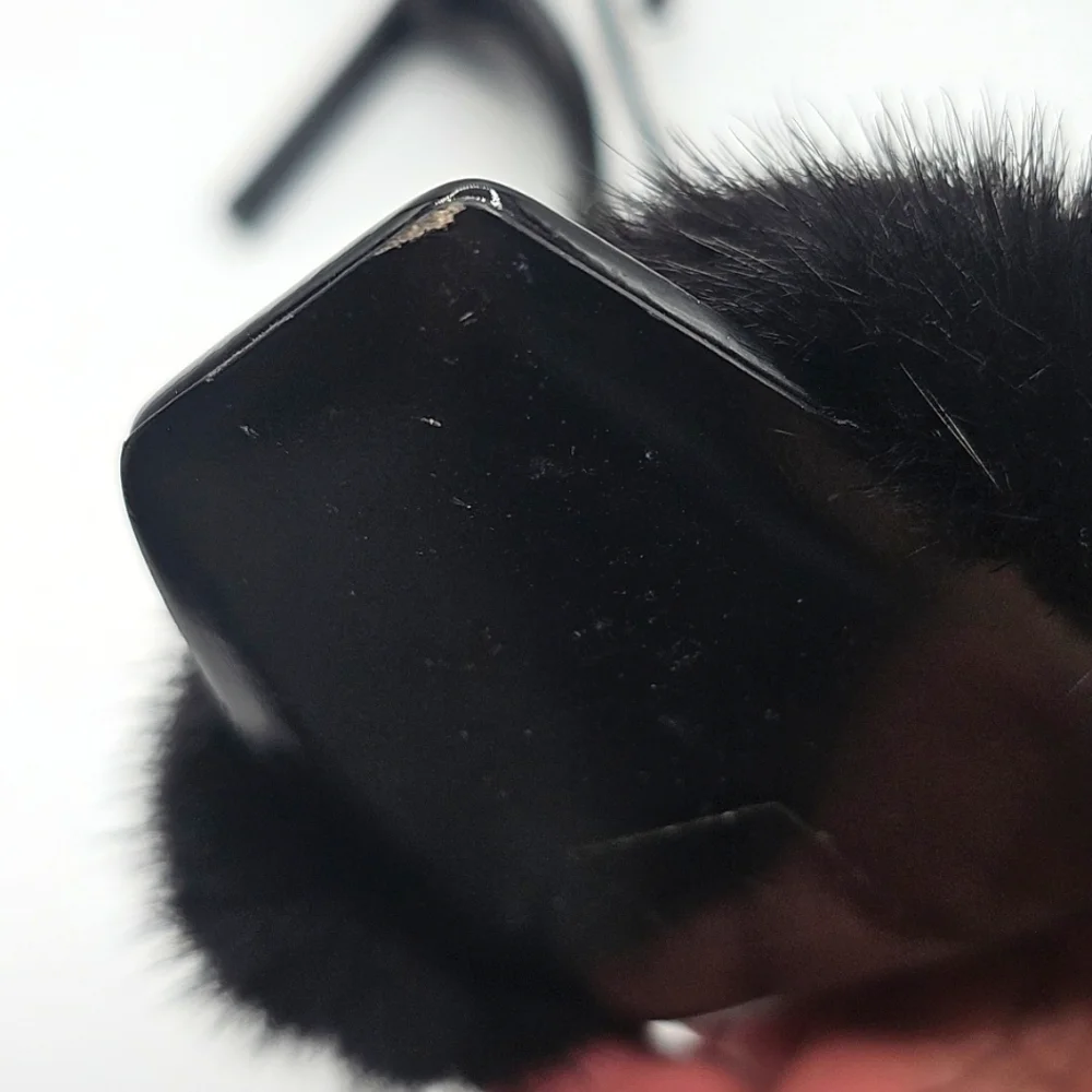 Saint Laurent Black Fur Strap Heels 37 1/2 - Picture 12 of 16